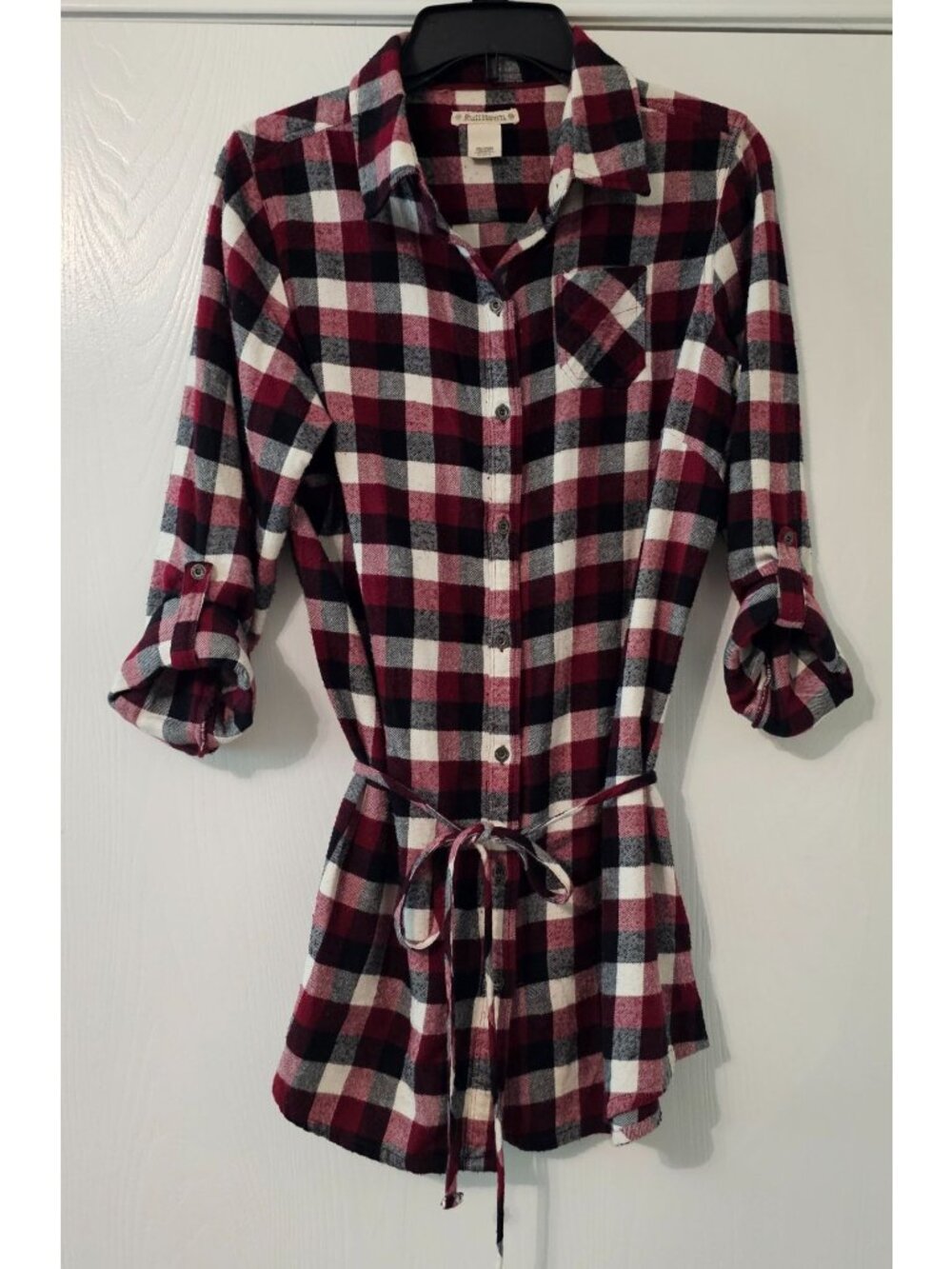 VTG Ruff Hewn Womens Buffalo Plaid Tie Waist Tunic Flannel M Cabincore Supersoft